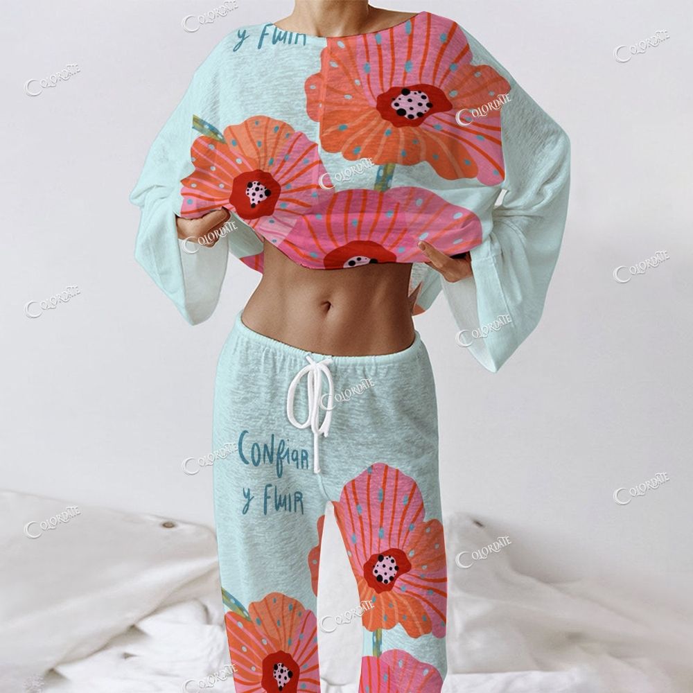 Women's Flower Print Long Sleeve Cotton Homewear Set