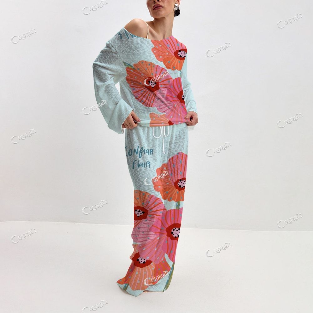Women's Flower Print Long Sleeve Cotton Homewear Set