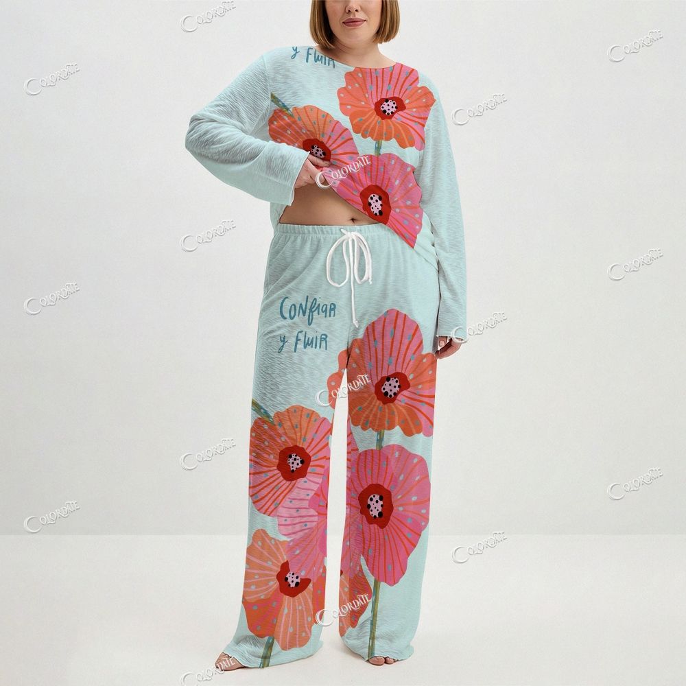 Women's Flower Print Long Sleeve Cotton Homewear Set
