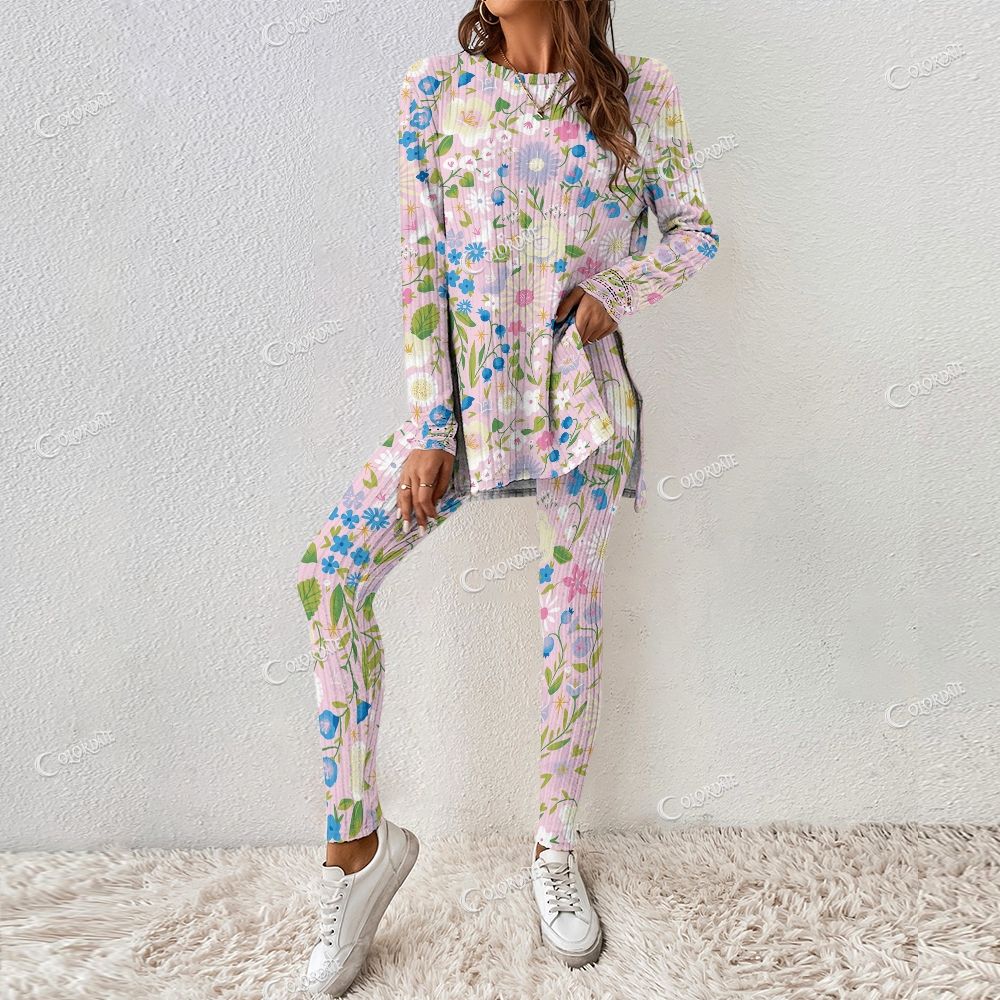 Women's Pastel Floral Print Long Sleeve Suit