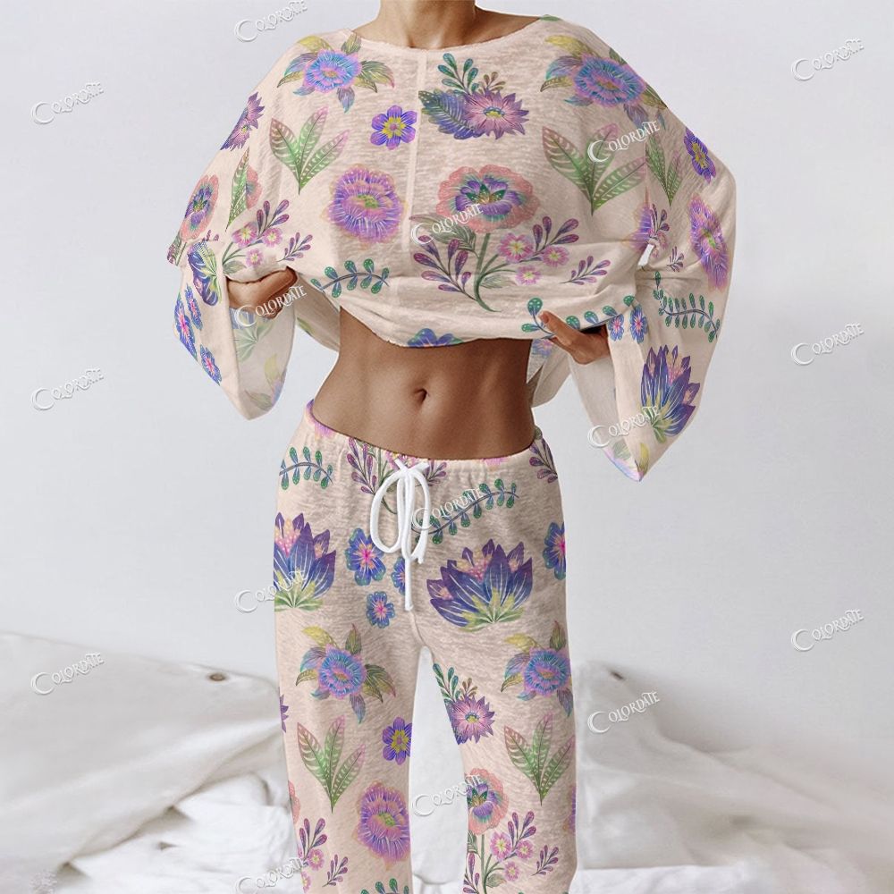 Women's Pastel Floral Print Long Sleeve Cotton Homewear Set