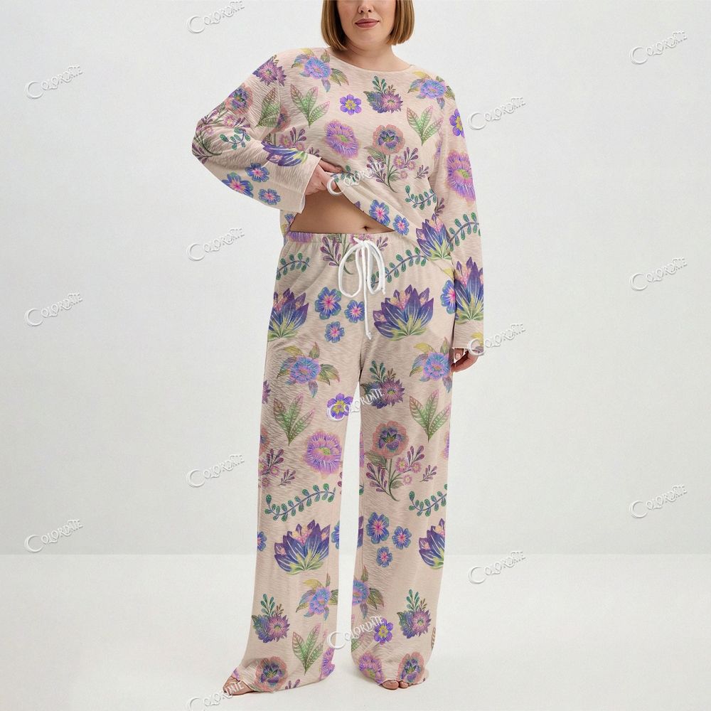 Women's Pastel Floral Print Long Sleeve Cotton Homewear Set
