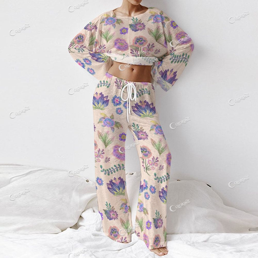 Women's Pastel Floral Print Long Sleeve Cotton Homewear Set