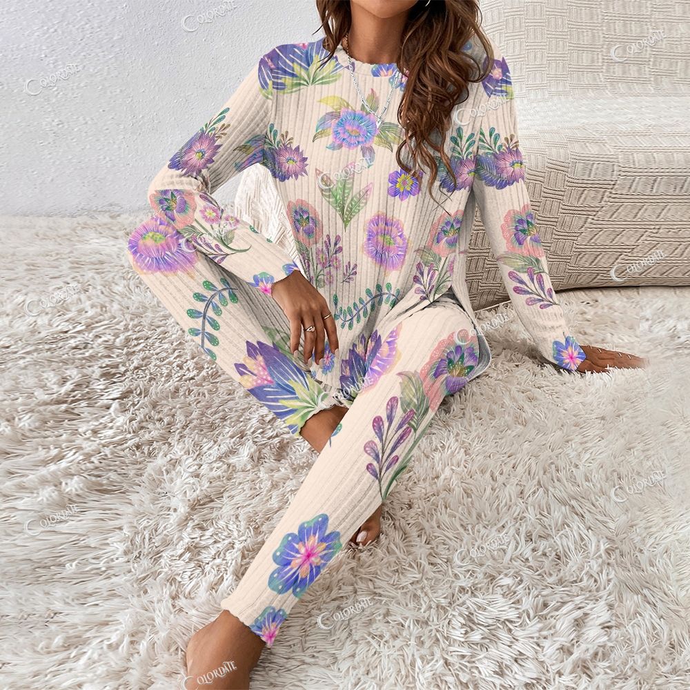 Women's Pastel Floral Print  Long Sleeve Suit