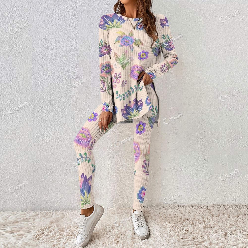 Women's Pastel Floral Print  Long Sleeve Suit