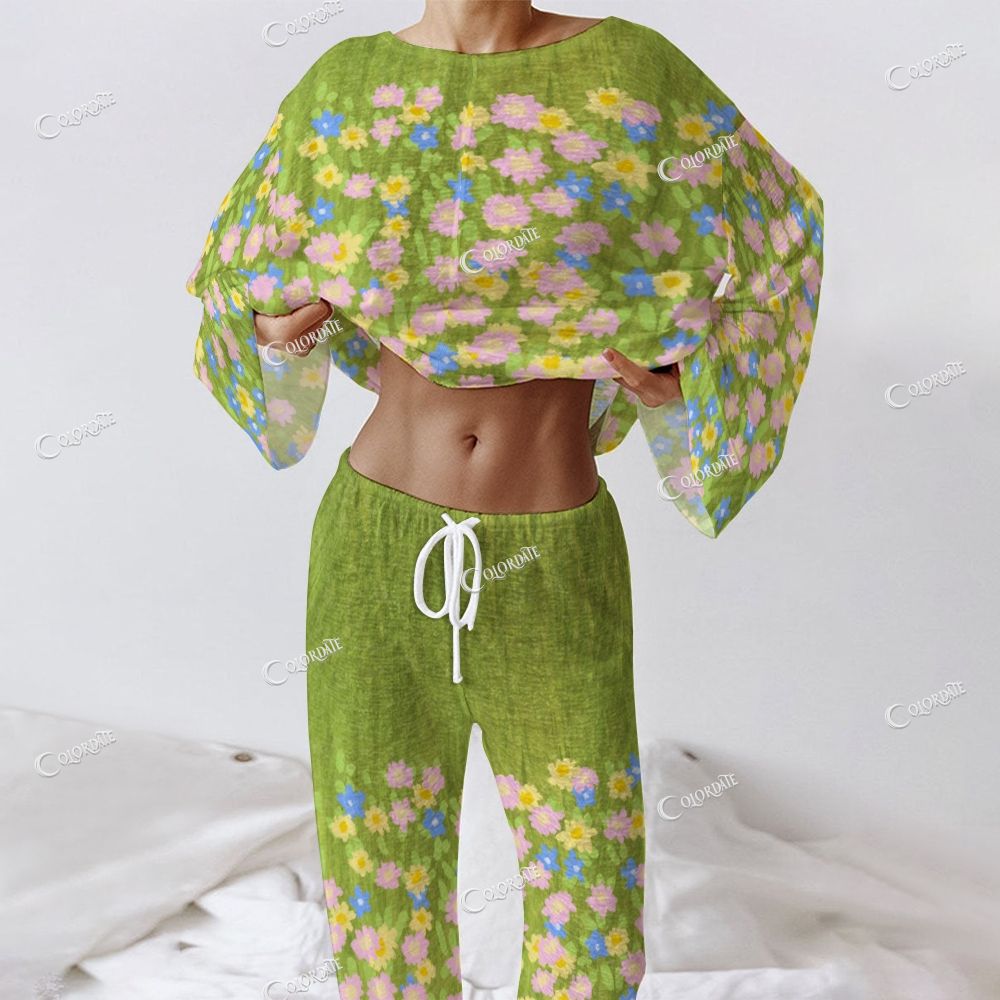 Women's Pastel Floral Print Long Sleeve Cotton Homewear Set