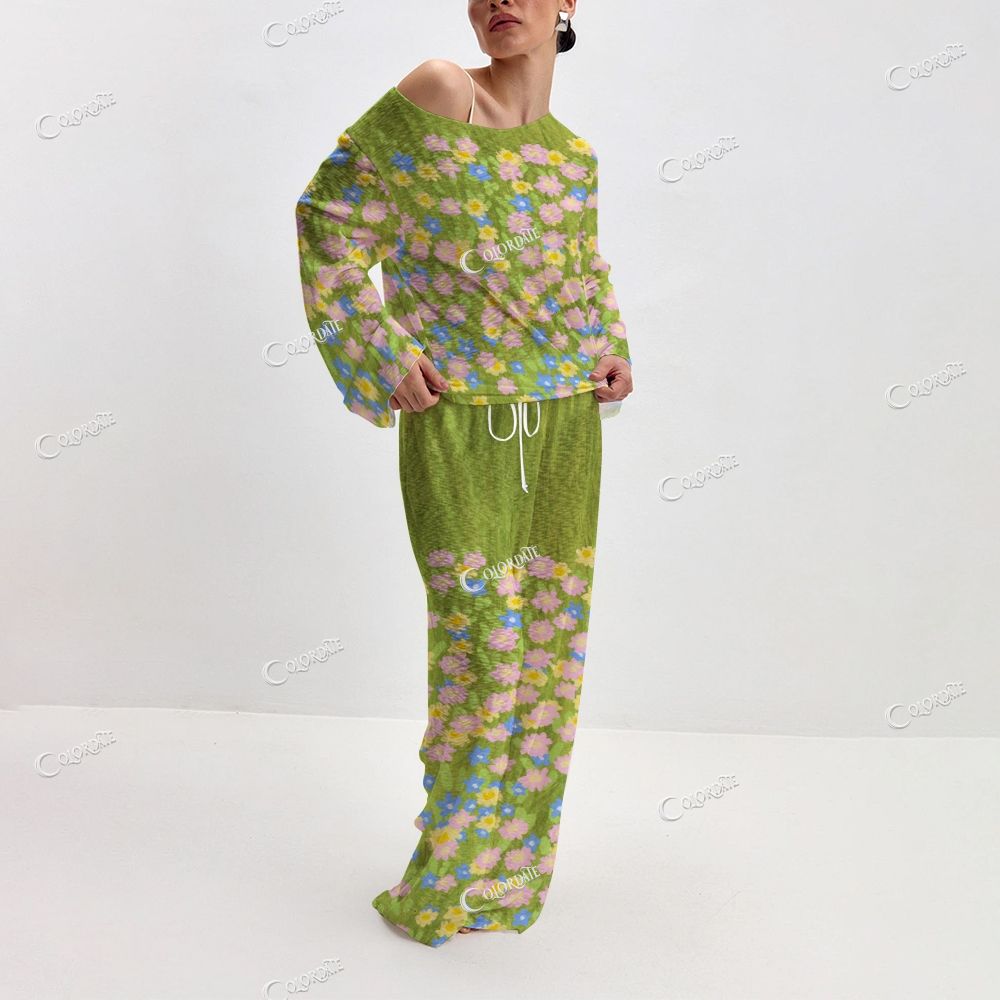 Women's Pastel Floral Print Long Sleeve Cotton Homewear Set