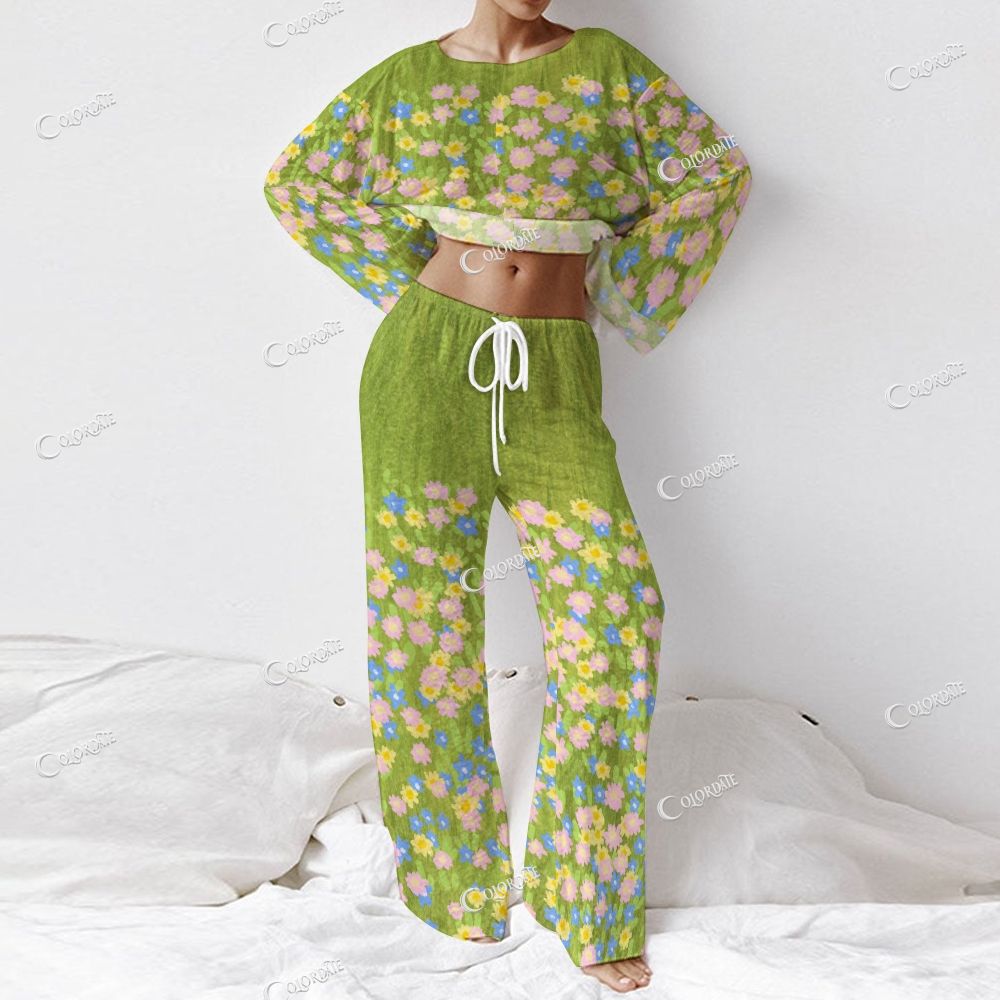 Women's Pastel Floral Print Long Sleeve Cotton Homewear Set