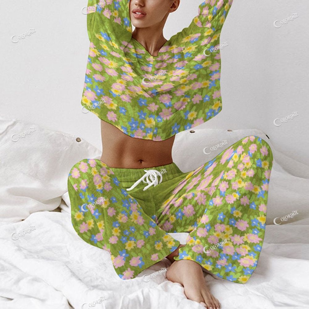Women's Pastel Floral Print Long Sleeve Cotton Homewear Set