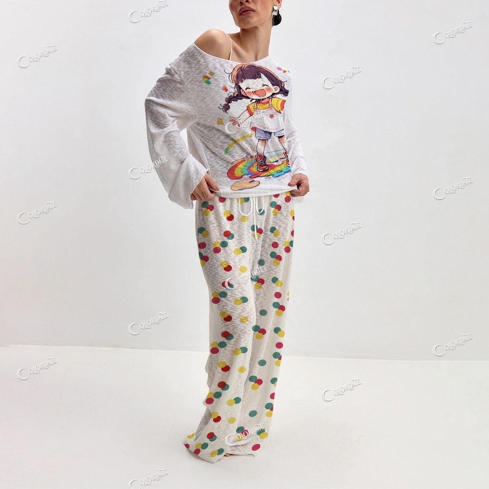 Women's Joyful Girl Print Long Sleeve Cotton Homewear Set