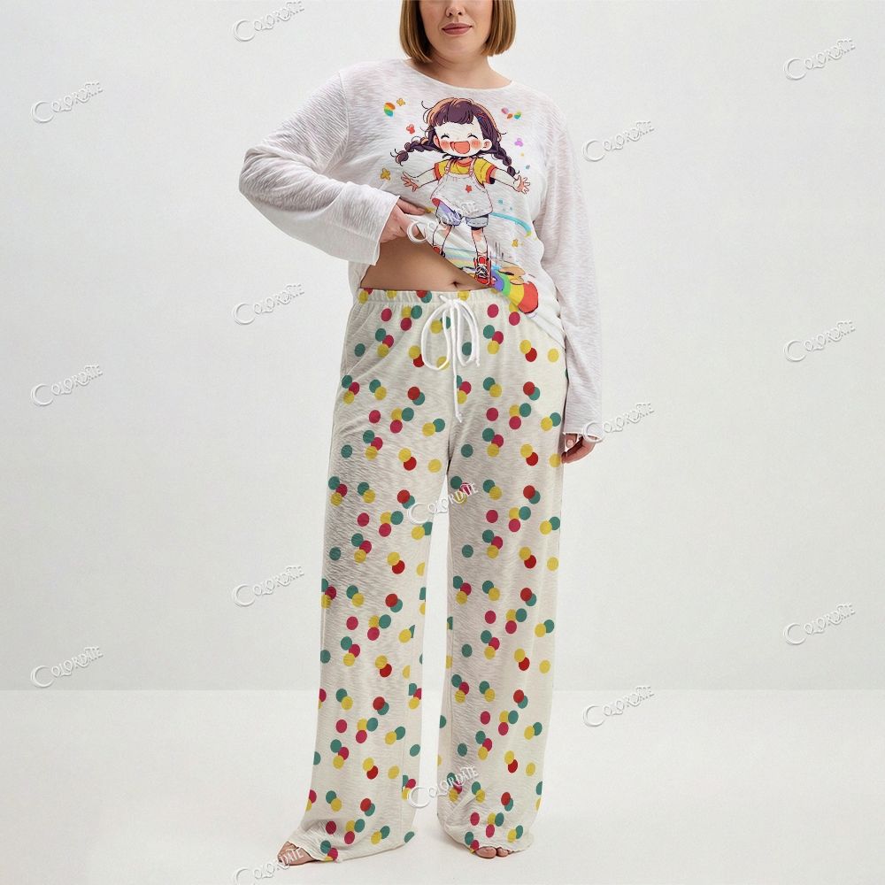 Women's Joyful Girl Print Long Sleeve Cotton Homewear Set