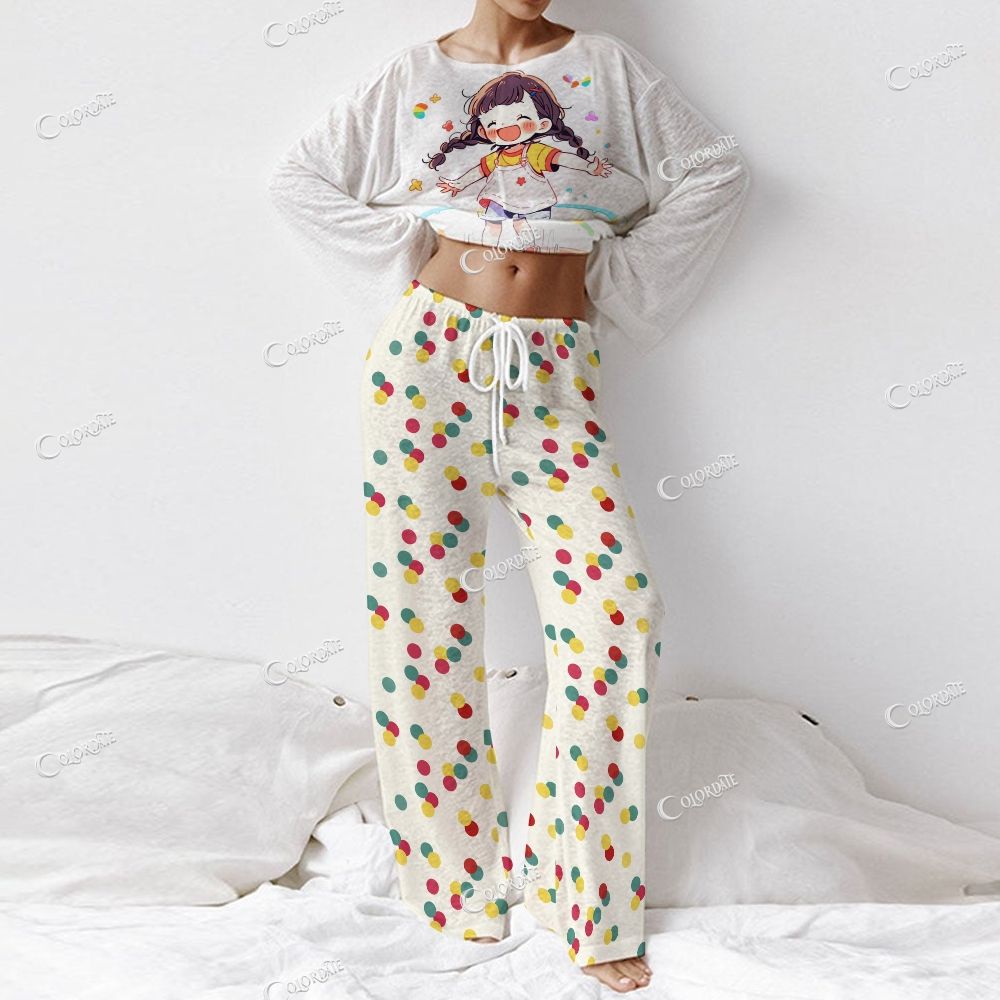 Women's Joyful Girl Print Long Sleeve Cotton Homewear Set