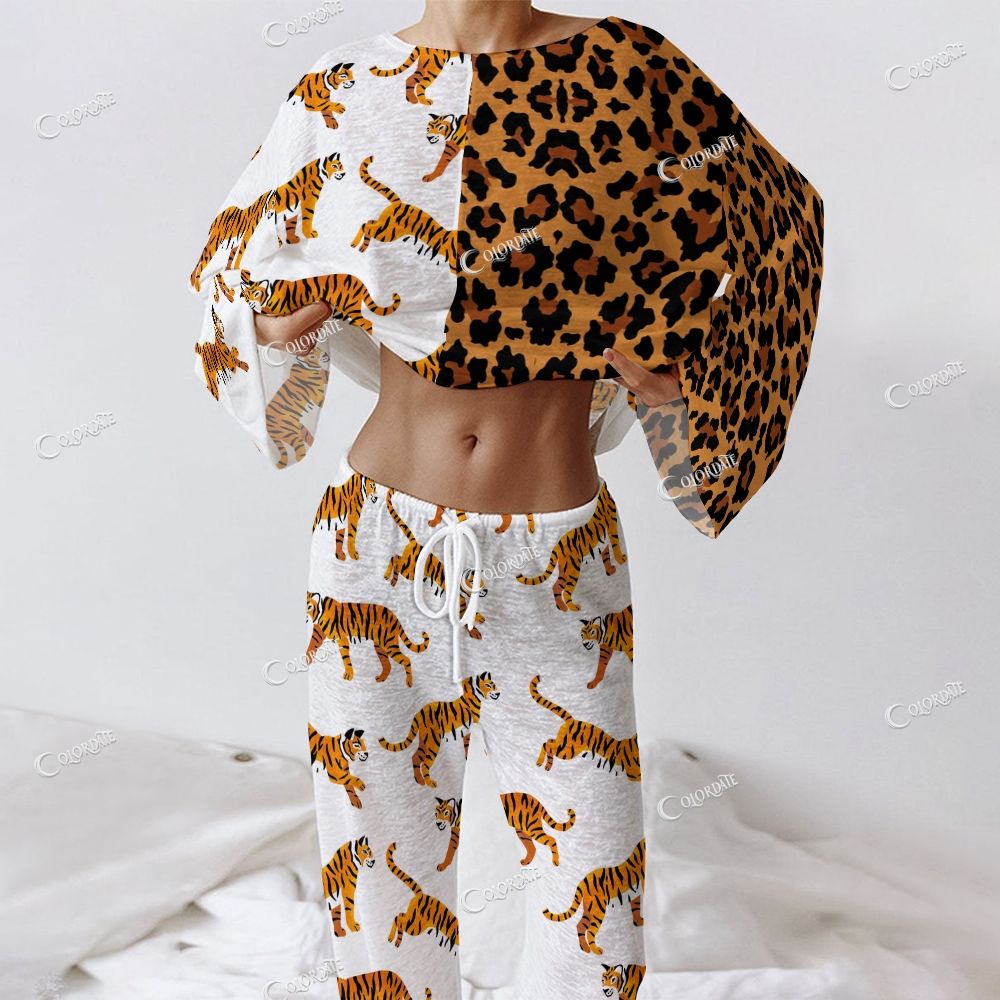 Women's Tiger & Leopard Print Long Sleeve Cotton Homewear Set