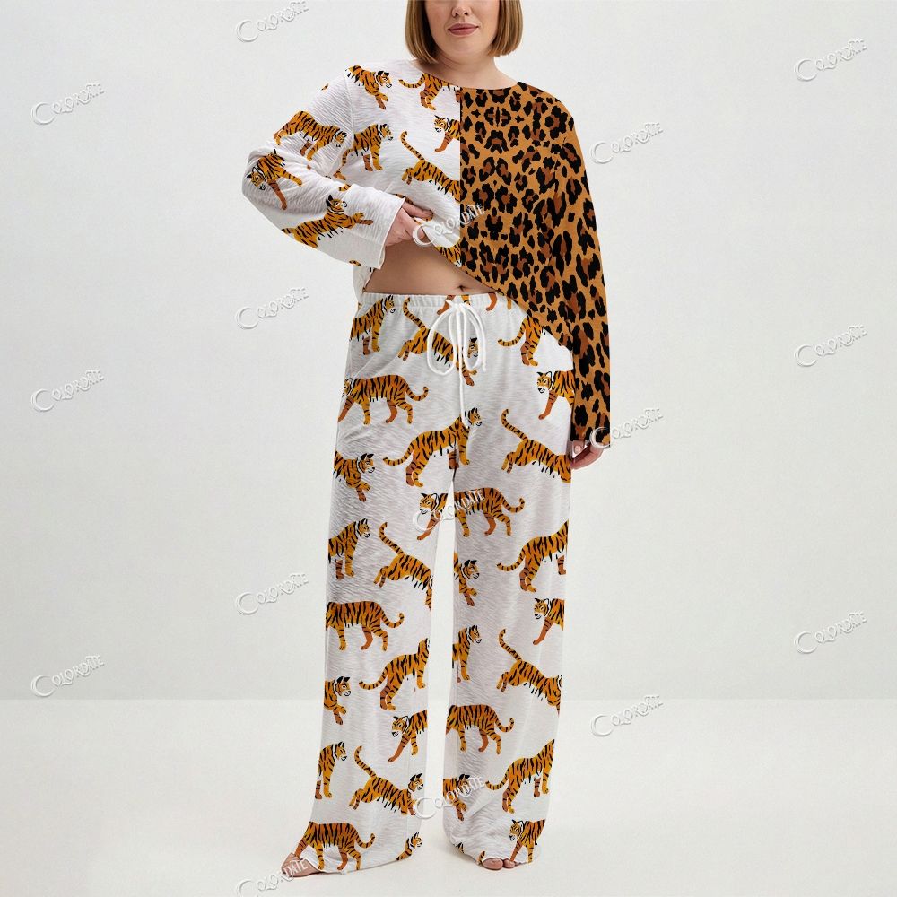 Women's Tiger & Leopard Print Long Sleeve Cotton Homewear Set