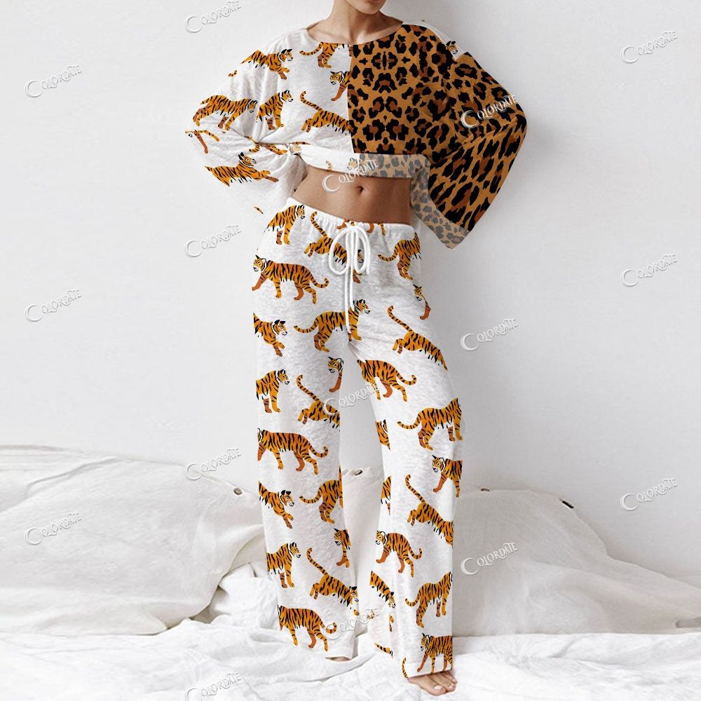 Women's Tiger & Leopard Print Long Sleeve Cotton Homewear Set