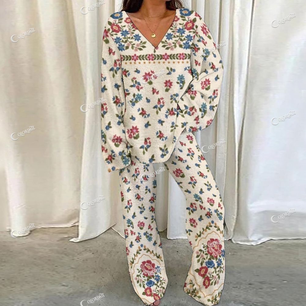 Vintage Floral & Butterfly Loungewear Set For Women