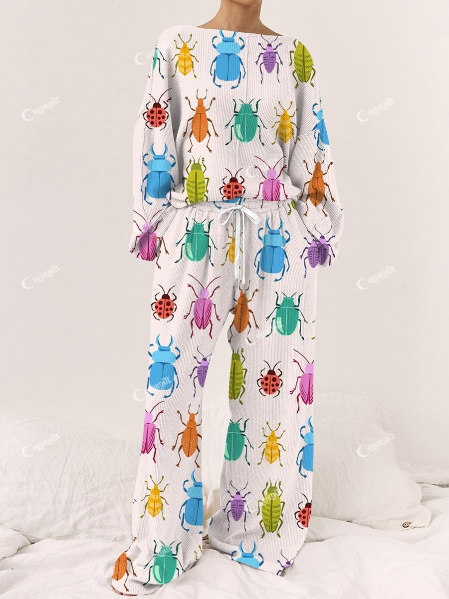Women's Colorful Insect Fun Printed Home Long Sleeve Suit