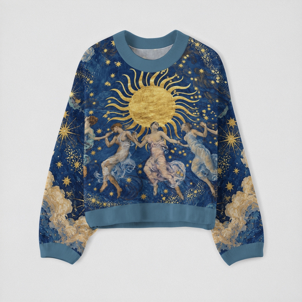 Renaissance Dancing Nymph Golden Sun Star Crew-Neck Long-Sleeve Top