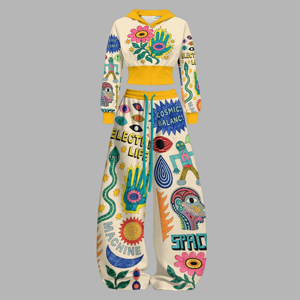 Cosmic Trippy Hand Alien Psychedelic Art Slim-Fit Sweatshirt Set