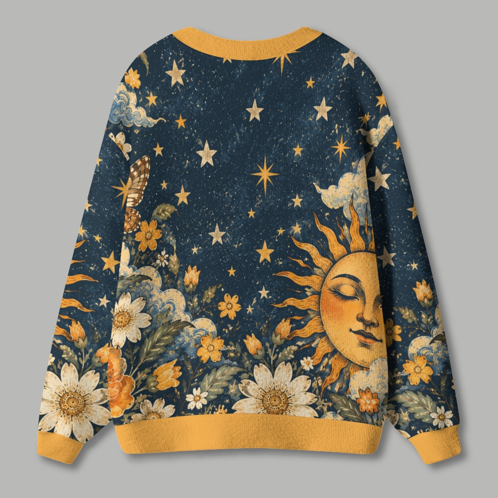 Vintage Sun Floral Butterfly Star Ugly Cardigan Sweater
