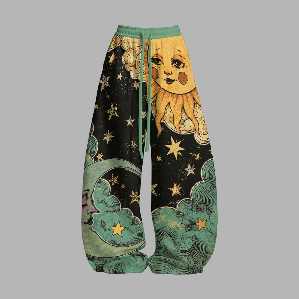 Vintage Tarot Sun Moon Cloud Celestial Slim-Fit Sweatshirt Set
