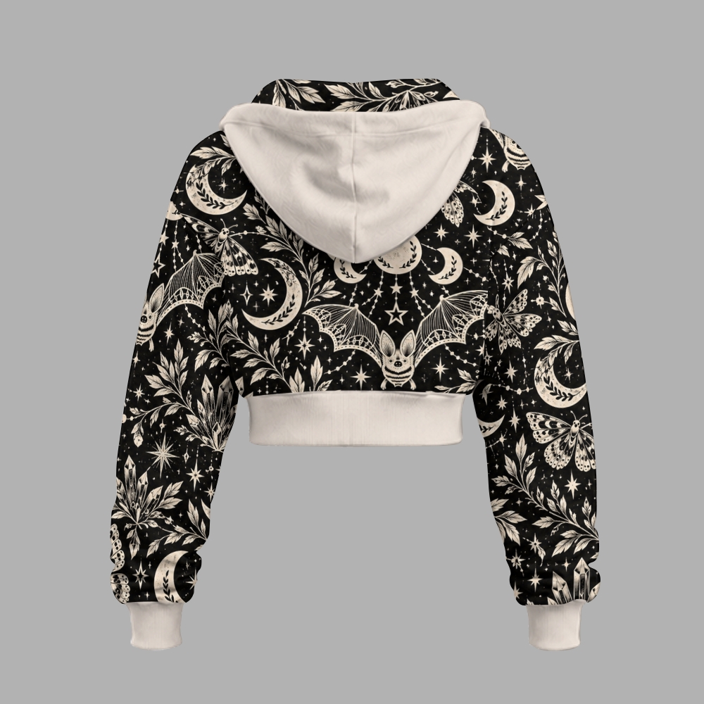 Gothic Moth Bat Moon Phase Botanical Star Unisex Loose-Short zip-up sweatshirt set