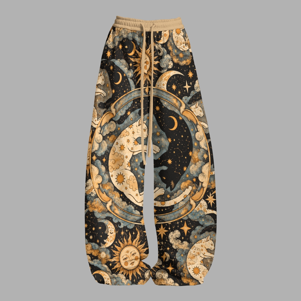 Vintage Tarot Style Sun Moon Cat Unisex Loose-Short zip-up sweatshirt set