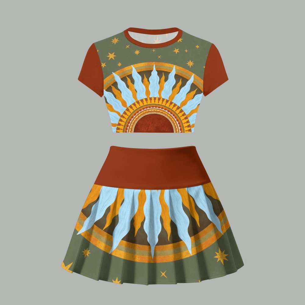 Boho Retro Sun Star CloudTwo Piece Skirt Set For Women
