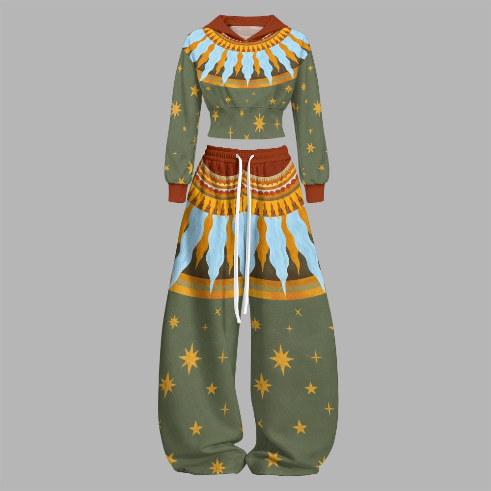 Boho Retro Sun Star CloudSlim-Fit Sweatshirt Set