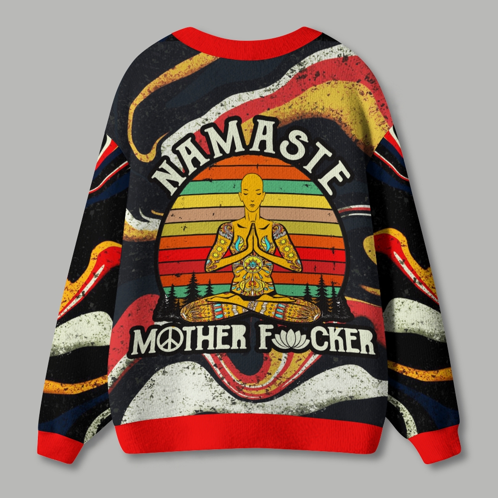 Retro Namaste Meditation Ugly Cardigan Sweater