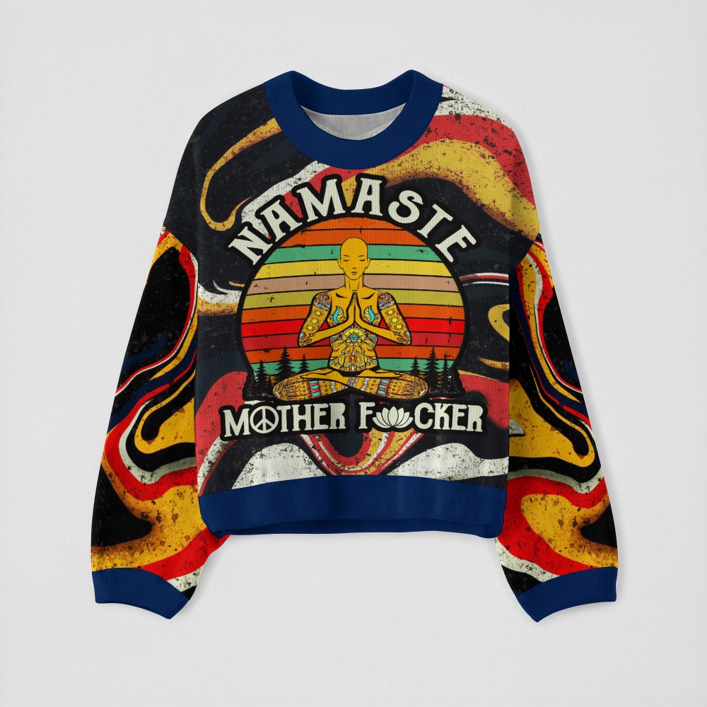 Retro Namaste Meditation Crew-Neck Long-Sleeve Top