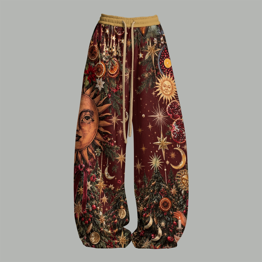 Vintage Yule Sun Moon Botanical Top & Elasticated Trousers Two-Piece Set
