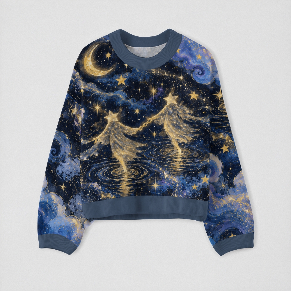 Magical Moon Star Mermaid Celestial Crew-Neck Long-Sleeve Top