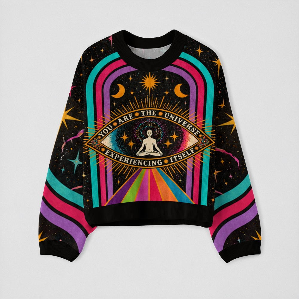 Rainbow Cosmic Meditation Eye Crew-Neck Long-Sleeve Top