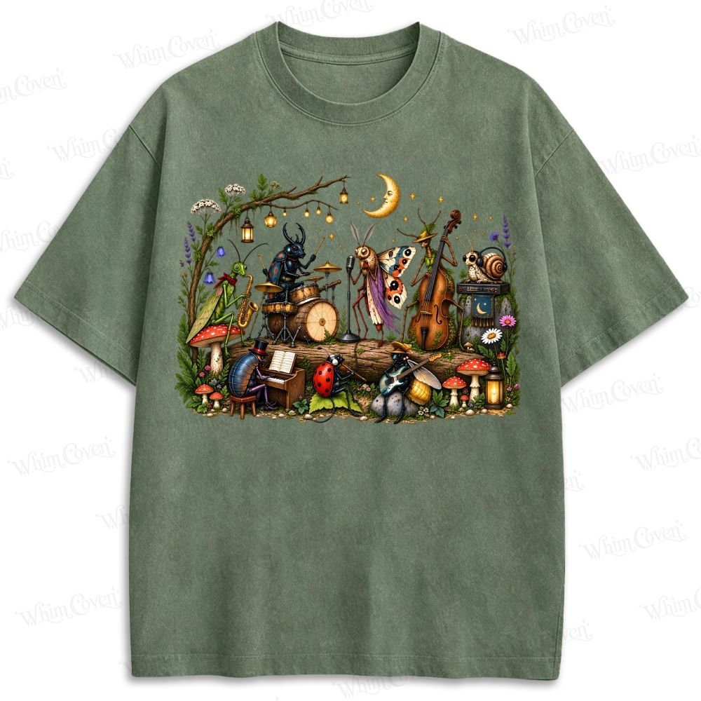 Whimsical Woodland Insect Music Band Aesthetic Retro Washed T-shirt
