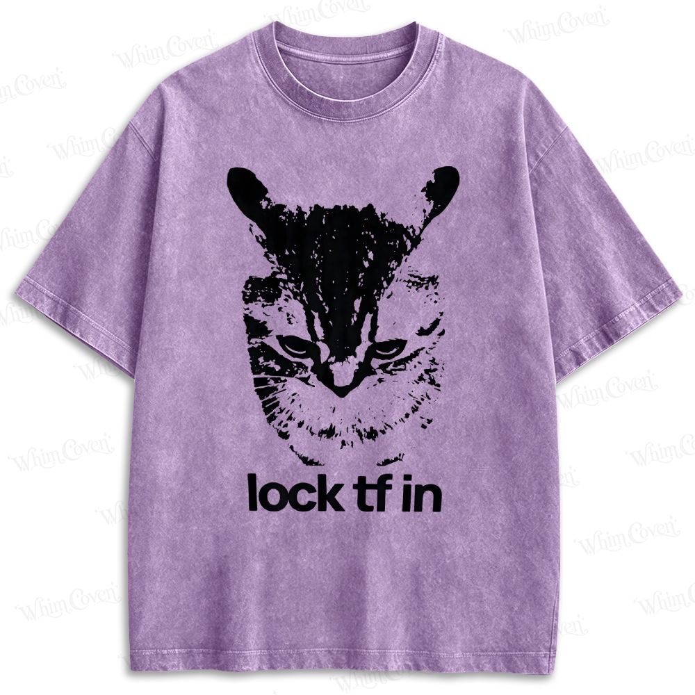 Lock TF In Focus Cat Meme Retro Washed T-shirt