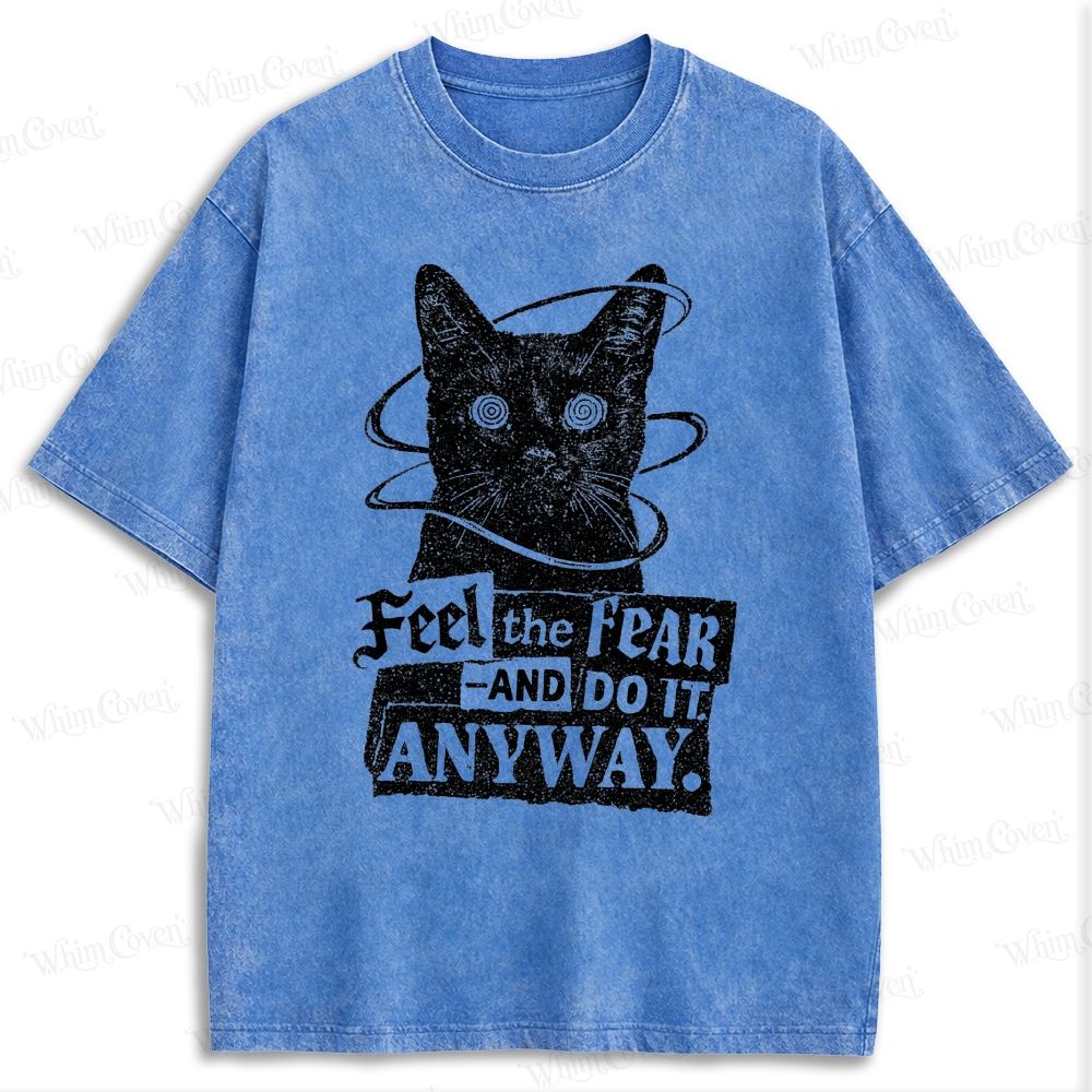 Feel The Fear And Do It Anyway Black Cat Retro Washed T-shirt
