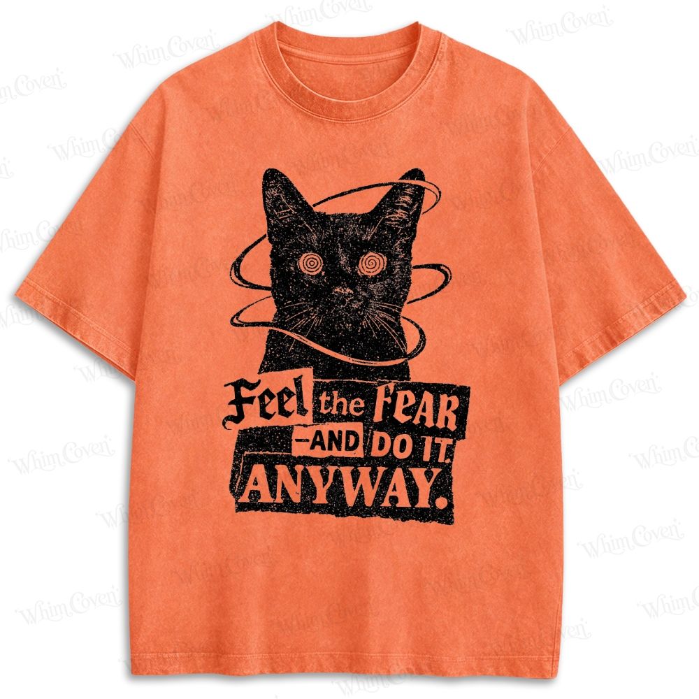Feel The Fear And Do It Anyway Black Cat Retro Washed T-shirt