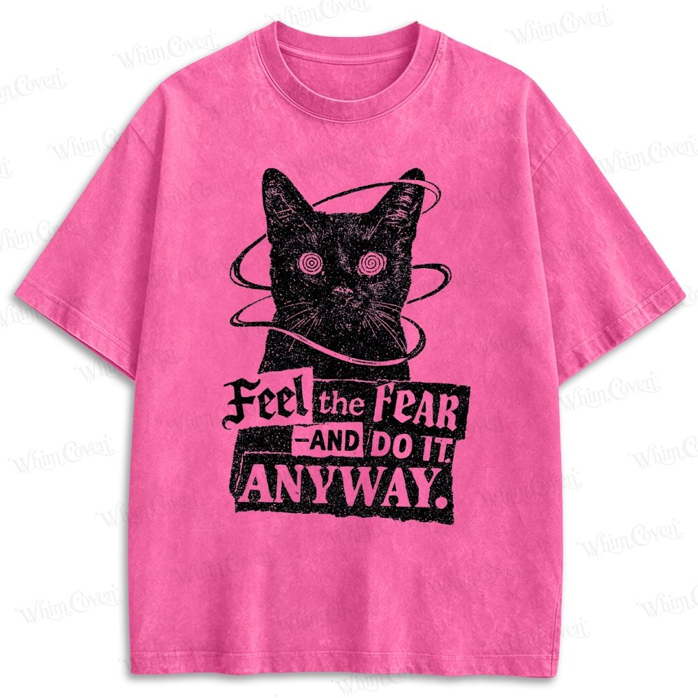 Feel The Fear And Do It Anyway Black Cat Retro Washed T-shirt