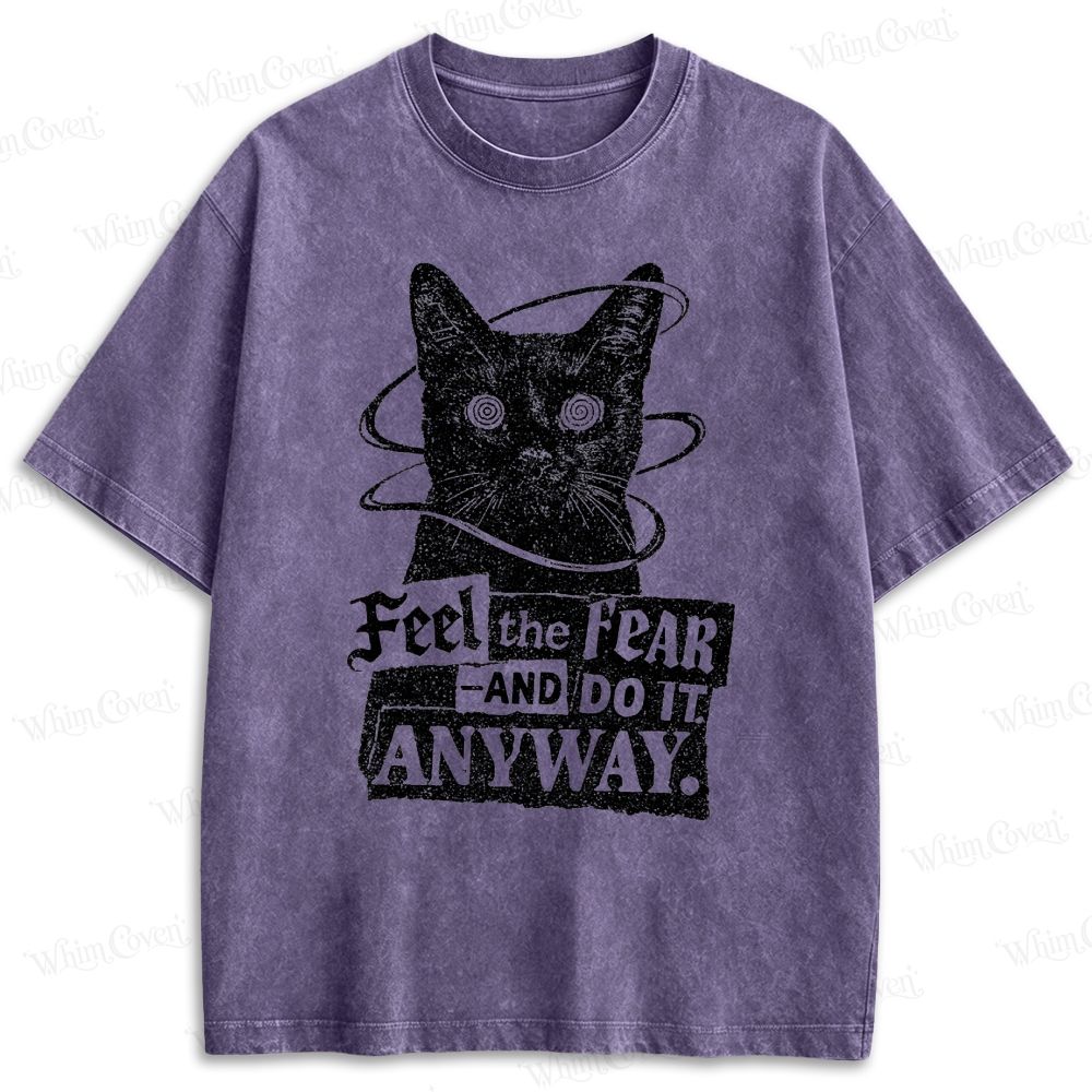 Feel The Fear And Do It Anyway Black Cat Retro Washed T-shirt