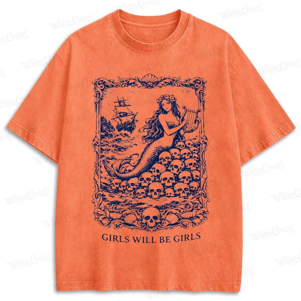 Dark Mermaid Siren Girls Will Be Girls Retro Washed T-shirt