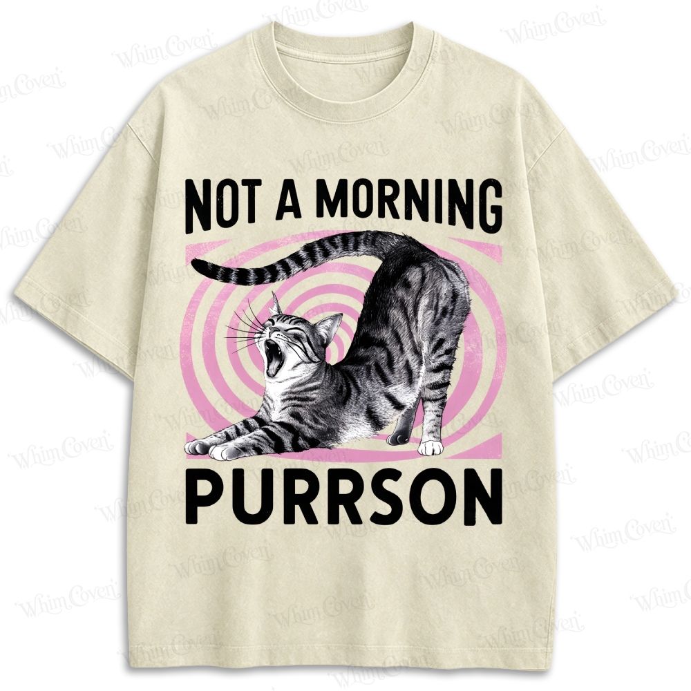 Not A Morning Purrson Funny Cat Graphic Retro Washed T-shirt