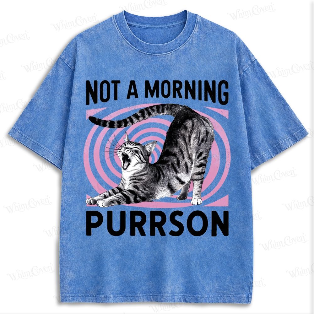 Not A Morning Purrson Funny Cat Graphic Retro Washed T-shirt