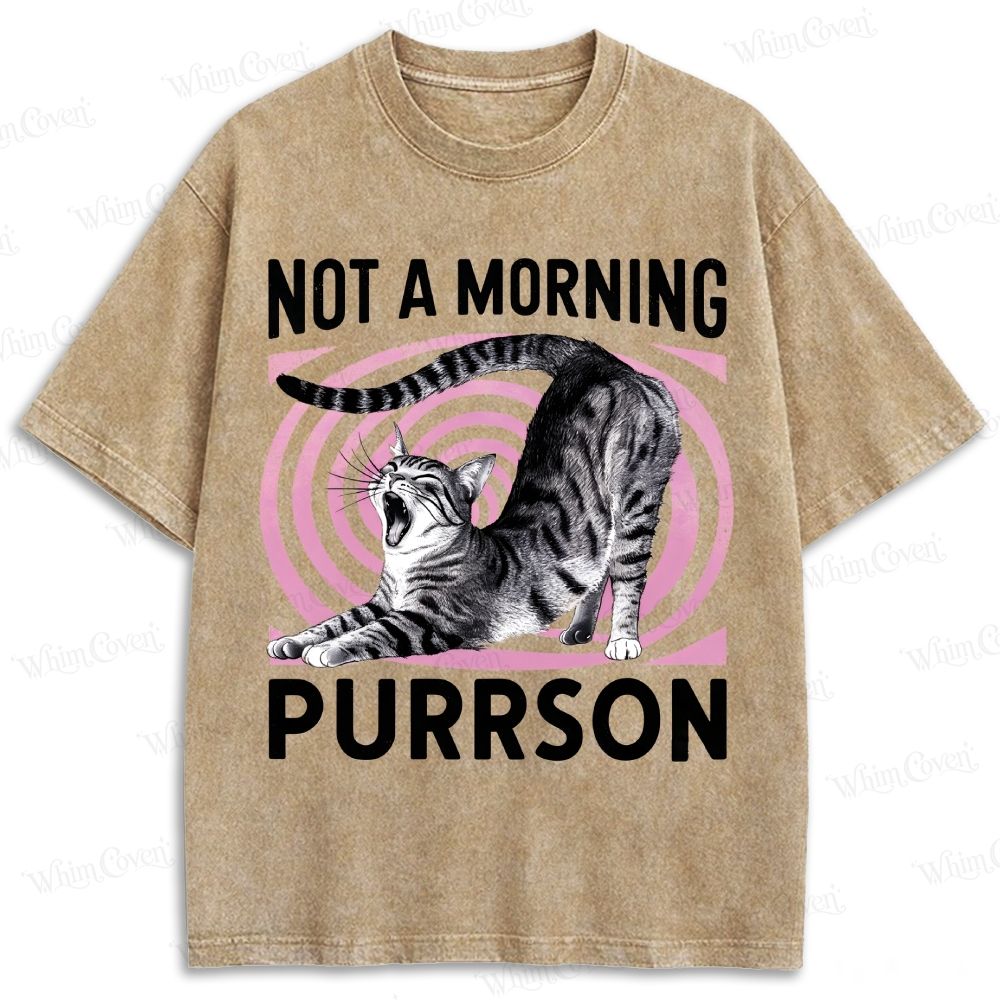 Not A Morning Purrson Funny Cat Graphic Retro Washed T-shirt