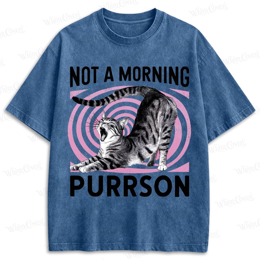Not A Morning Purrson Funny Cat Graphic Retro Washed T-shirt
