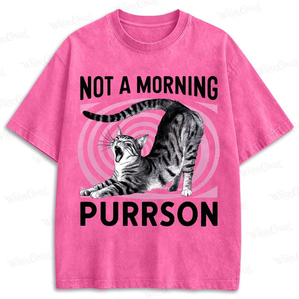 Not A Morning Purrson Funny Cat Graphic Retro Washed T-shirt
