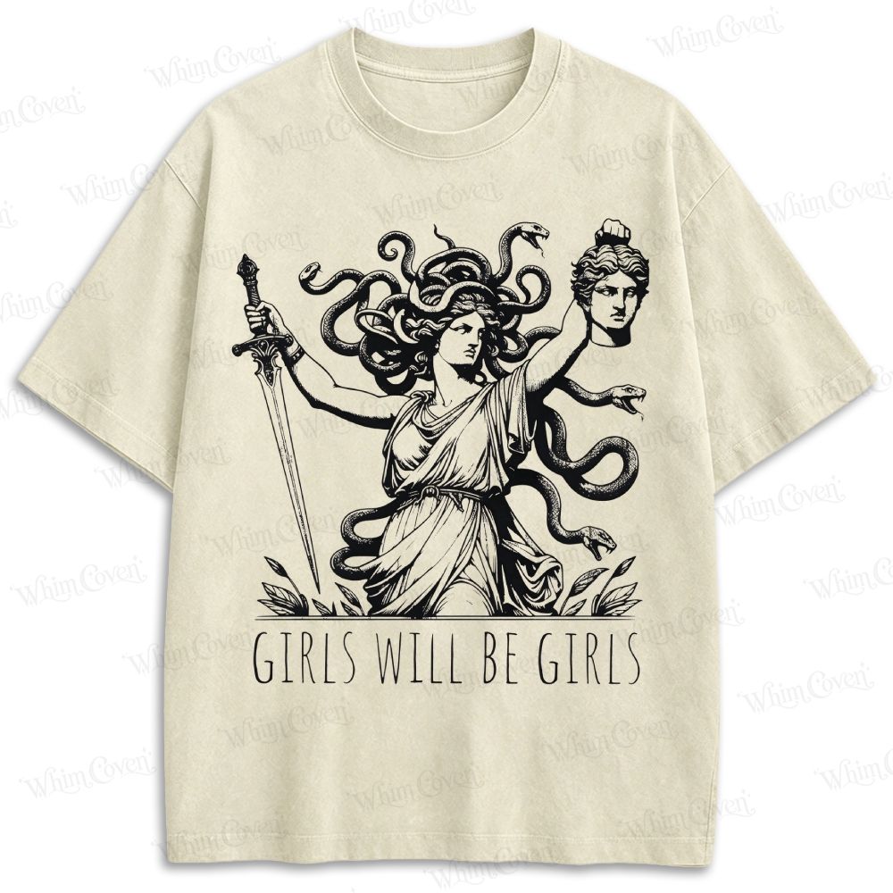 Medusa Girls Will Be Girls Greek Mythology Retro Washed T-shirt