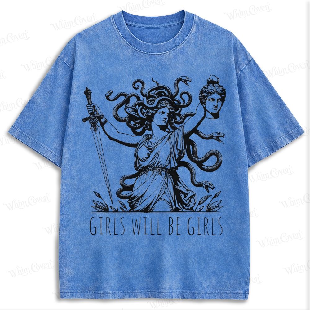 Medusa Girls Will Be Girls Greek Mythology Retro Washed T-shirt