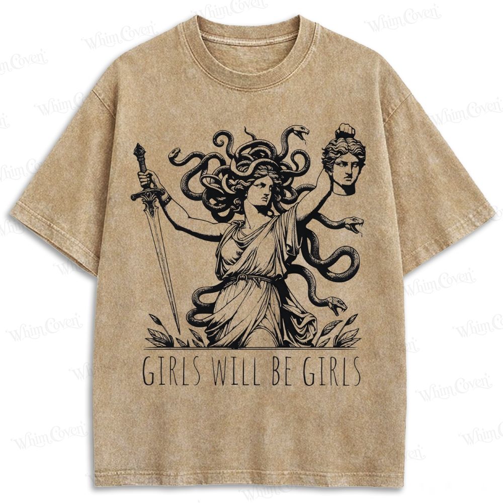 Medusa Girls Will Be Girls Greek Mythology Retro Washed T-shirt