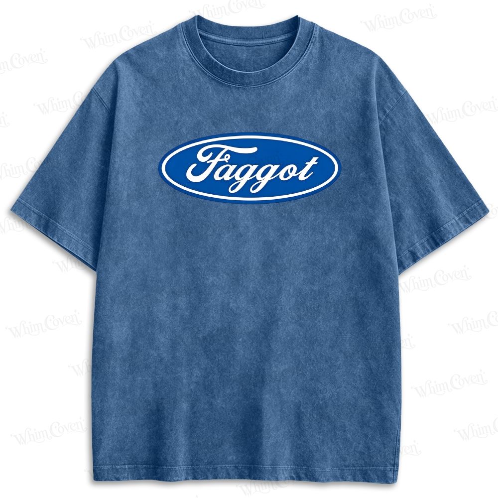 Blue Oval Parody Graphic Retro Washed T-shirt